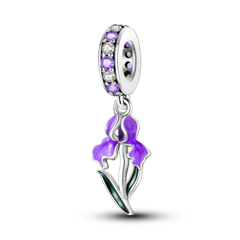 Original 925 Sterling Silver Charm Beads Clover Sunflower Tulip Carnation Pendant For Women Jewelry Fashion Gift