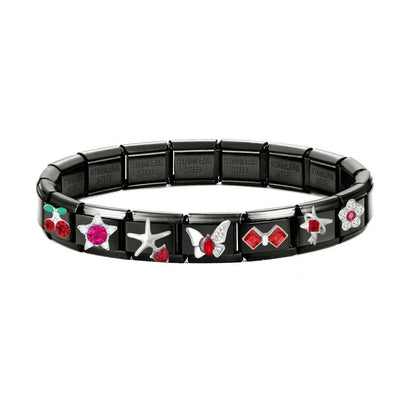 2025 New Original Black Red Stars Love Heart Bows Flower Italian Charm Link Fit 9mm Stainless Steel Jewelry DIY Making Bracelets