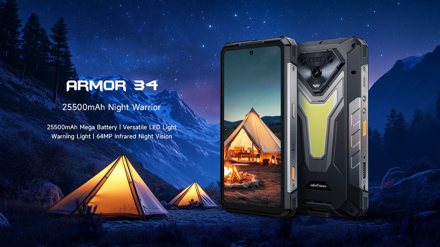 【World Premiere】Ulefone Armor 34 5G AI Rugged Phone 25500mAh Up to 32GB+512GB 120Hz 6.95" NFC Android 15 Smartphon