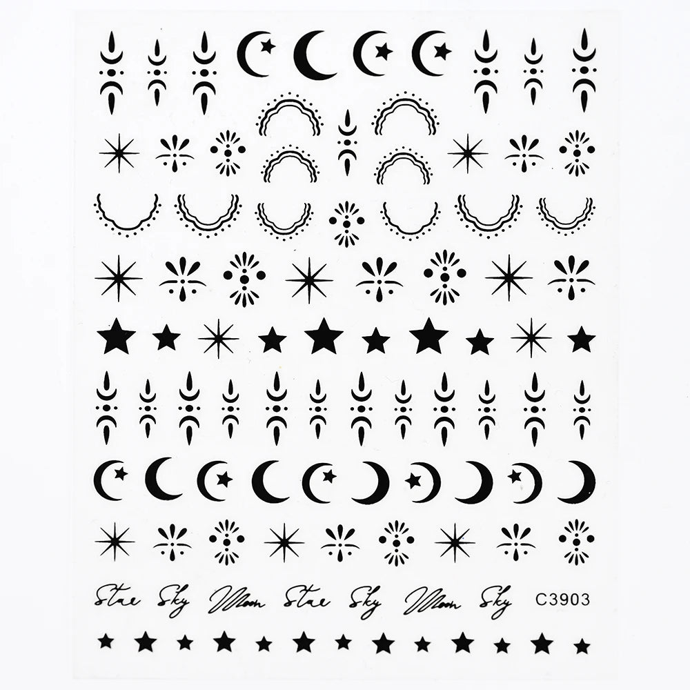 Black White Star 3D Nail Art Sticker Y2K Pentagram Self-Adhesive Decals Laser Shiny Glitters Starlight Manicure Ornaments Slider