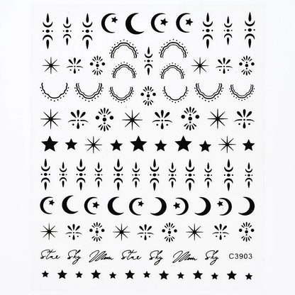 Black White Star 3D Nail Art Sticker Y2K Pentagram Self-Adhesive Decals Laser Shiny Glitters Starlight Manicure Ornaments Slider