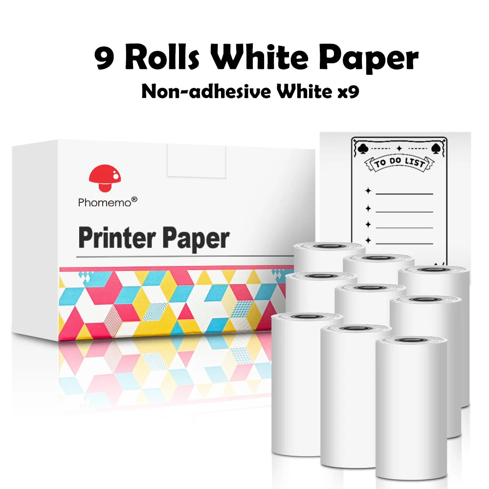 Phomemo Self-adhesive Sticker Paper for T02/M02X Portable Printer Thermam Paper Label Sticky DIY Photo Text Study Notes Printing