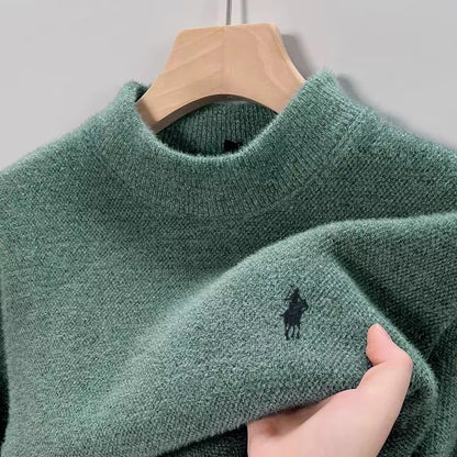 High end brand velvet sweater men's new designer fashion exquisite pony embroidery winter thick warm round neck knitted pullover