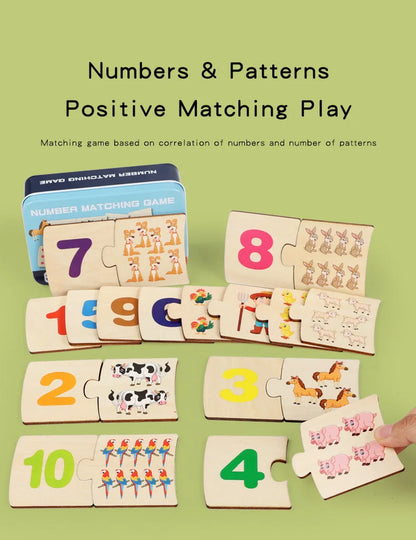 Children's Iron Box Number Enlightenment Paired Wooden Animal Food Puzzle Board Logical Thinking Training Game Educational Toys