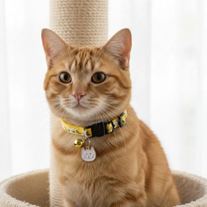 Adjustable Pet Cat Collar Quick Release Safety Buckle Anti-choking Puppy Collar with Cat Face Pendant Bell Cat Pattern