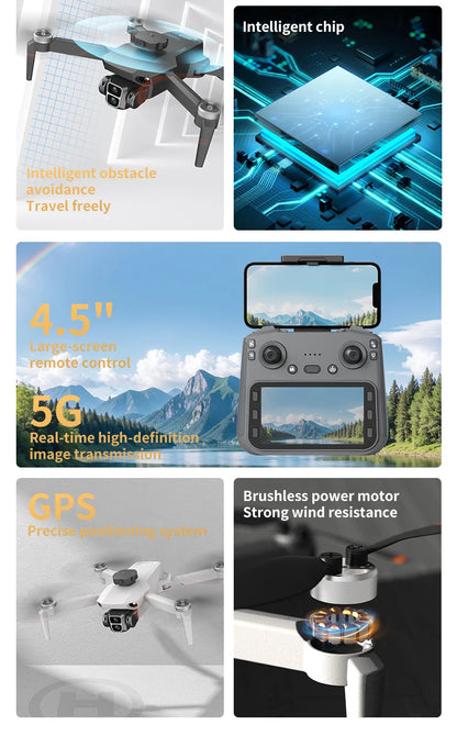 New L106MAX 8K HD Dual Camera Brushless Motor RC Drone Foldable Wifi 2.4GHz 360° Intelligent Obstacle Avoidance Helicopter Toys