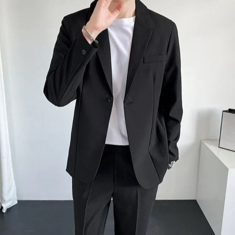 Men's Drapey Casual Suit Set Korean Style Loose Fit Spring Autumn Handsome Cool Trendy Light Mature Stylish Suit Jacket