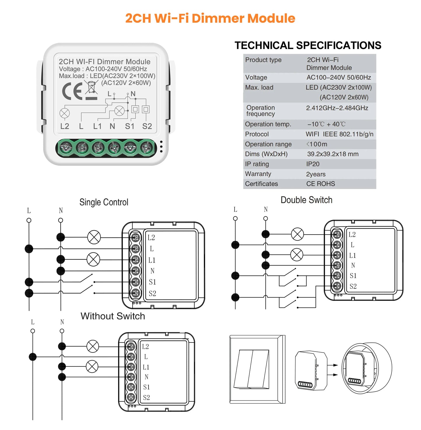 GIRIER Tuya Smart ZigBee 3.0 Dimmer Switch Module WiFi Breaker Relay for Dimmable Bulb Supports 2-way Control Works with Alexa