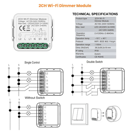 GIRIER Tuya Smart ZigBee 3.0 Dimmer Switch Module WiFi Breaker Relay for Dimmable Bulb Supports 2-way Control Works with Alexa