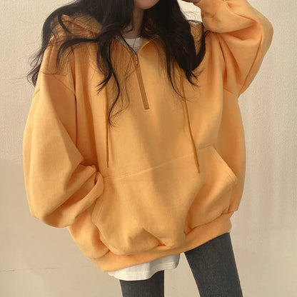 2024 Harajuku Loose Pullover Women Hoodie Oversized Top Summer Zip Up Sweatshirt Female Casual Long Sleeve Pocket Hooded