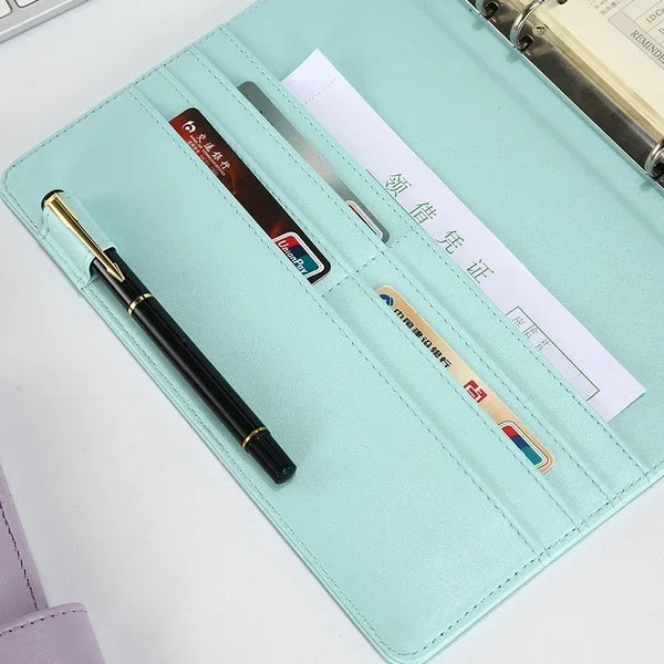 Solid Color Leather Folder Desktop Information Card Storage Notebook Folder Notepad Cover Leather Binder Study Office Supply