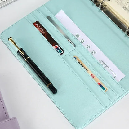 Solid Color Leather Folder Desktop Information Card Storage Notebook Folder Notepad Cover Leather Binder Study Office Supply