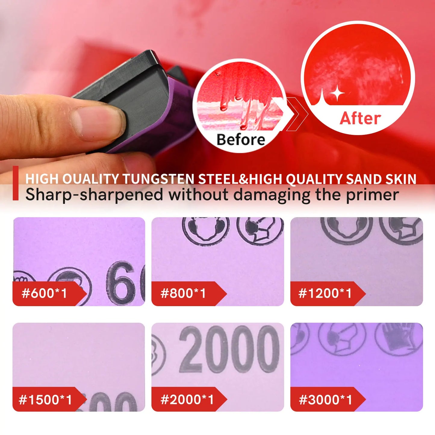 Automotive Scraper Blade Set with 1 Scraper 1 Scraper Handle 1 File 6 Square Dot Sandpaper Pieces for Car Removing Stains Joints