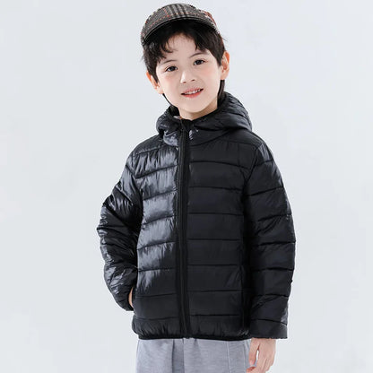 Autumn Children Lightweight Down Coat Winter Boys Girls Solid Hooded Outerwear For 4-10 Years Kids Cotton Clothes Warm Jacket