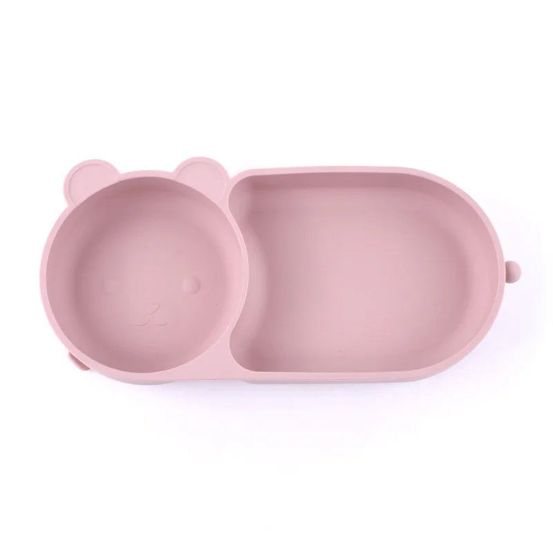 Baby Silicone Suction Cup Bowl Cute Bear Design Macaron Color 100% Food Grade Silicone BPA Free Double plate design for meals