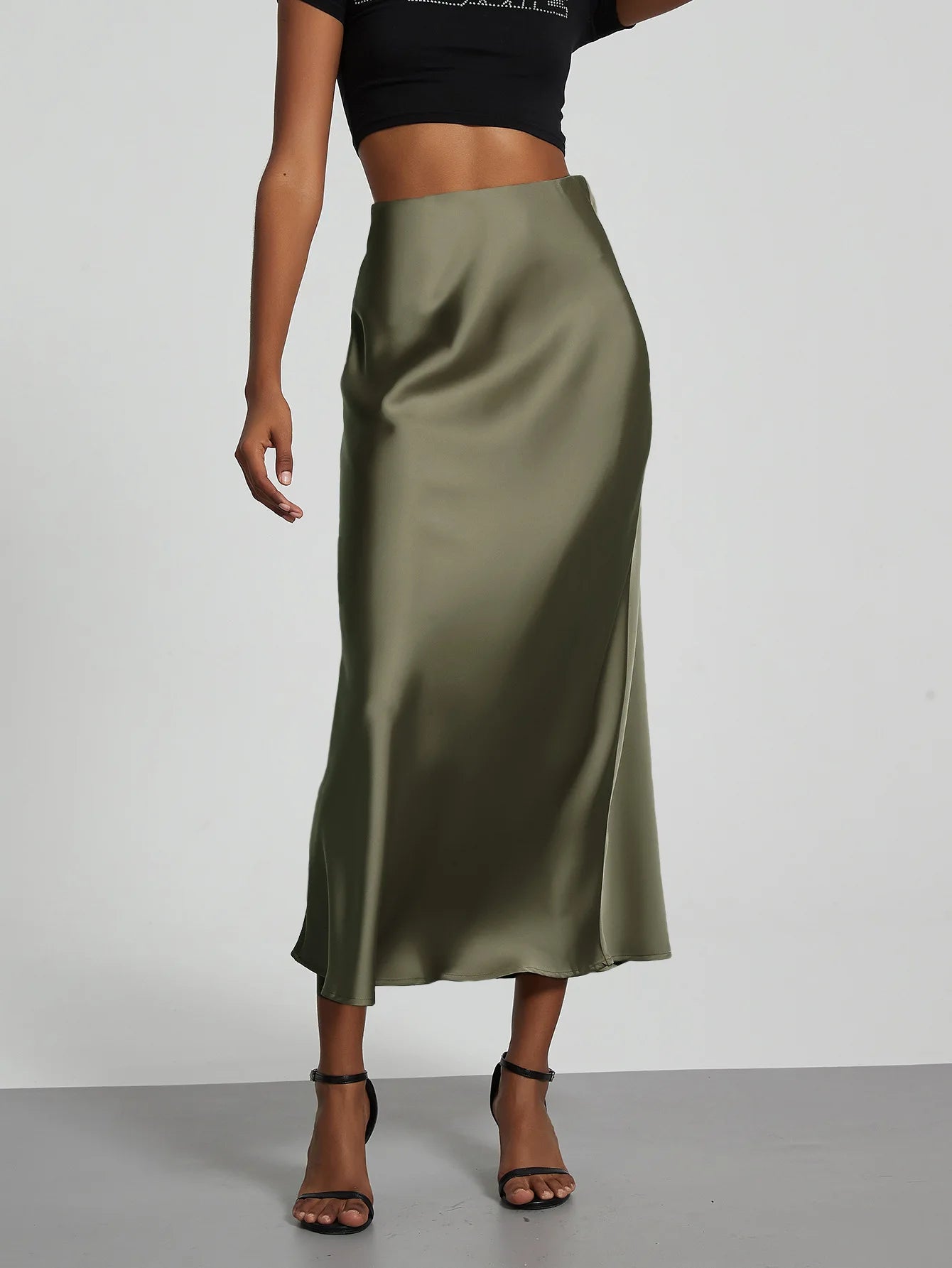 21 Colors New 2026 Women's Elegant High Waist Satin Long Skirts Female Summer Solid Color Faldas