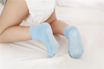 6 Pairs/Lot Cotton Baby Anti-slip Boat Socks For Boys Girls Low Cut Floor Kids Toddler Sock With Rubber Grips For 0-1Years