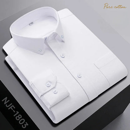New In Shirt Oversize Long-Sleeve 100%Cotton Shirts for Men Slim Fit Formal Plain Shirt Plaid Casual Tops Designer Black Clothes