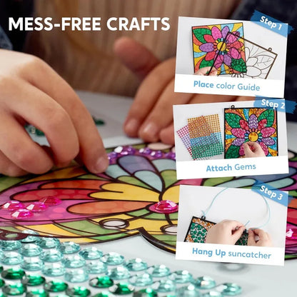 JOYFY 4PCS Window Art Suncatcher Kits Fun Gem Painting Kits Diamond Art for Boys Girls Birthdays Christmas Gift