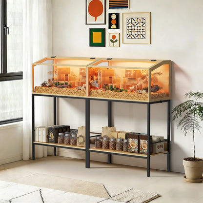 Large Wooden Hamster Cage Clear Tempered Glass Pet Small Animal Habitat Cage Playful Hutch House