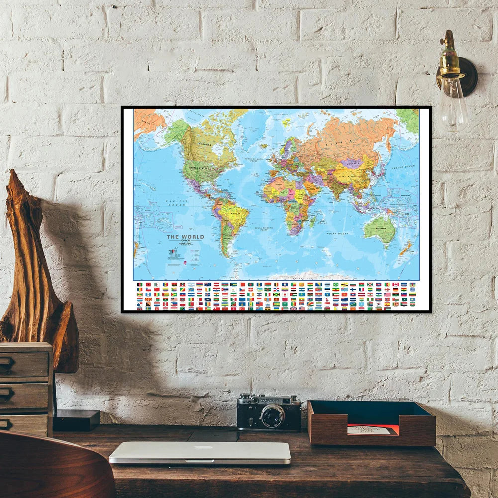 90*60cm World Map in English- Educational Map Canvas Painting Posters and Prints Wall Decoration for Office School Supplies
