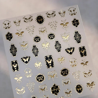 Shiny Jelly Butterfly Charming Golden Gradient Bowknot 5D Self Adhesive Nail Art Sticker Flower Petal Rhinestone Manicure Decals