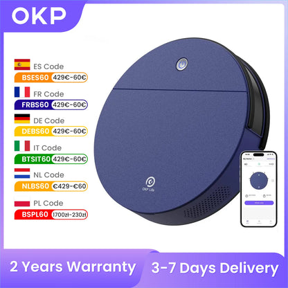 OKP K3 Robot Vacuum Cleaner 2000Pa Strong Suction 120 min autonomy,5 Cleaning mode home appliance for Hardfloor and Carpet