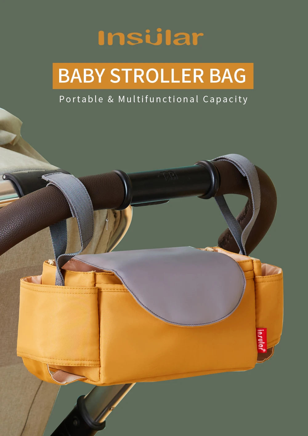 Stroller Organizer Bag,Multifunctional Mommy Diaper Bag with Basket,Hooks & Cup Holder,Universal Pram Buggy Carriage Accessories
