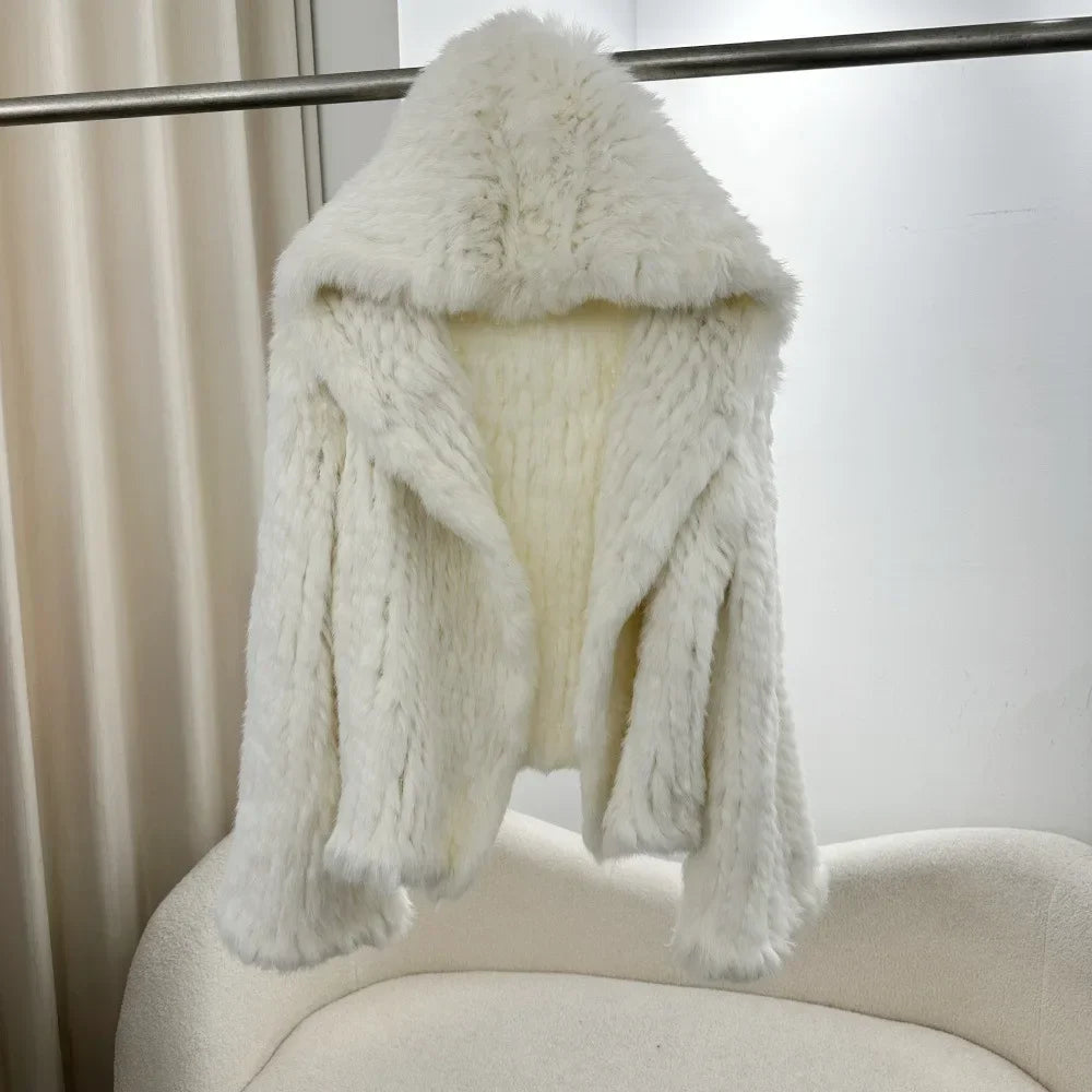2024 Short Rabbit Fur Coat for Women Autumn Winter New Encrypted Thickened Handmade Double-sided Woven Hooded Korean Style