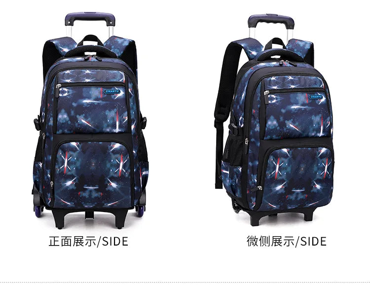 School Bag Kids Rolling Backpack for Boy Wheeled Backpack School Bag With Wheels Trolley Bookbag Carry on Luggage with Lunch Bag