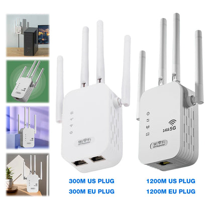 1200Mbps WiFi Repeater Signal Amplifier Dual Band 2.4G 5G WI-FI Signal Booster Long Range WIFI Network Extender for Home Office
