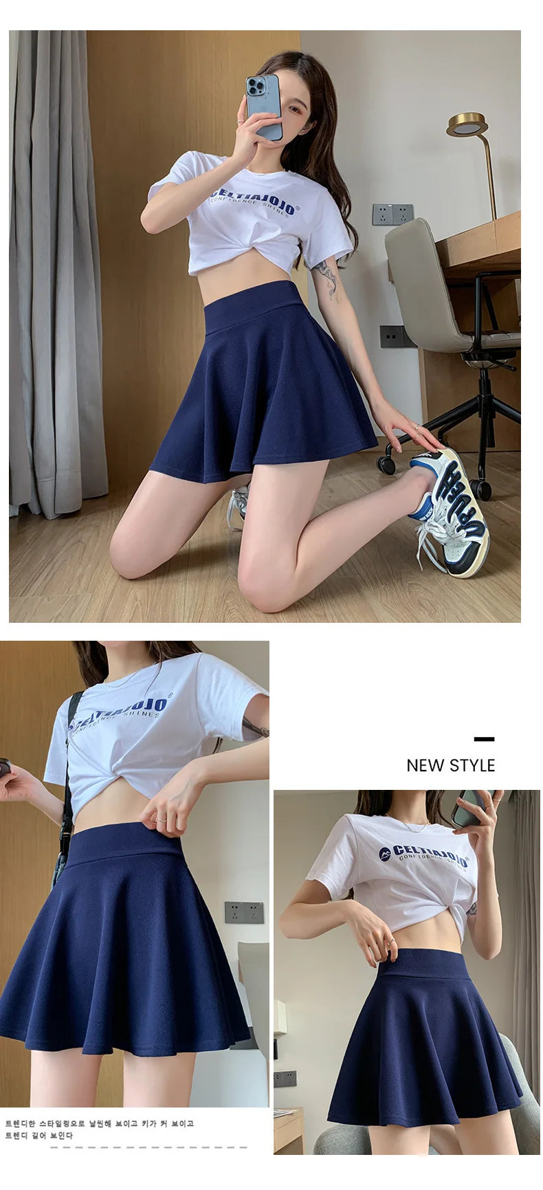 Summer Basic Skirts Women Shorts Mini Elastic Pleated Skirts High Waist Bubble Sun Skirts School Girl Uniform Lined Safety Pants