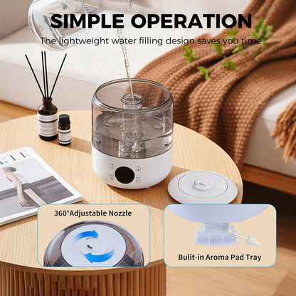 3000mL Smart Air Humidifier with Dual Mist Output: Essential Oil Aroma Diffuser for Home & Office, Equipped with Adjustable Fog