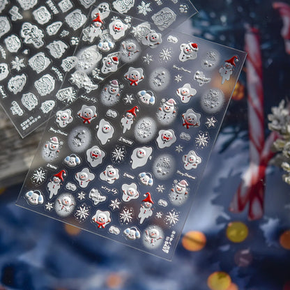5D Embossed Mini Snowman Snow Nail Decorations Stickers Self Adhesive Nail Stickers Winter Christmas Nail Art Accessories Decals