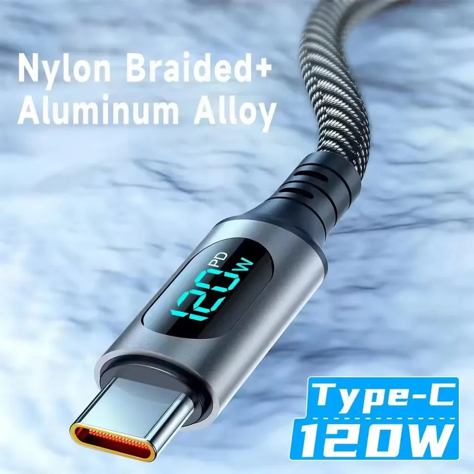 120W Cable Dual Digital Display Cable PD Fast Charging Highspeed Data Transfer USB Type C To Type-C Cable For Phone Macbook iPad