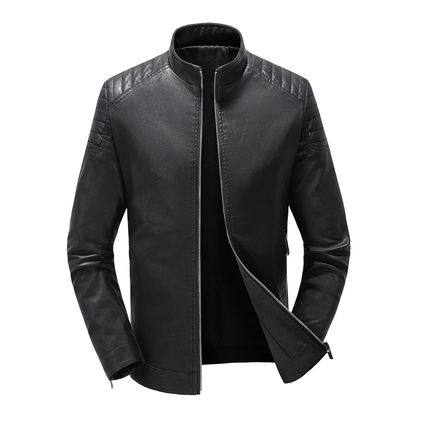 Spring Autumn Men's Biker Style Thin Top Layer Leather Jacket Motorcycle Outerwear Lightweight Korean Version Zipper Closure