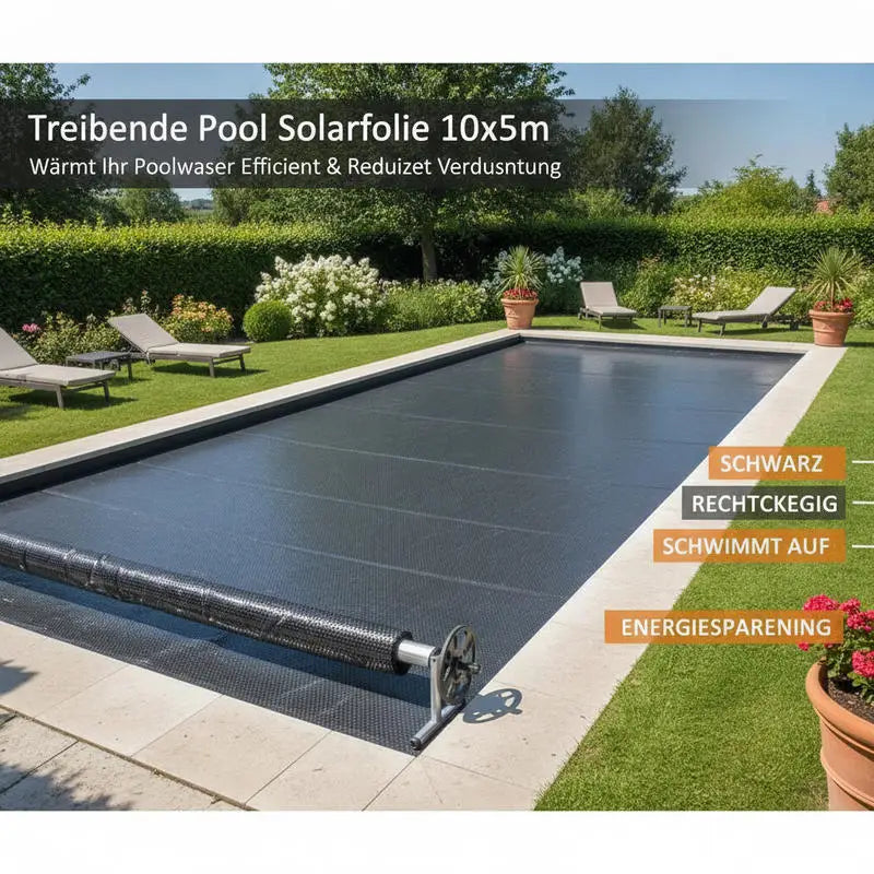 Floating pool solar cover, rectangular, for 10 x 5m pools, black