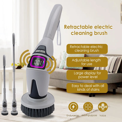 Rechargeable Electric Spin Scrubber, 3 Speed Settings, with Extendable Handle and Voice Prompts, for Whole House Clean