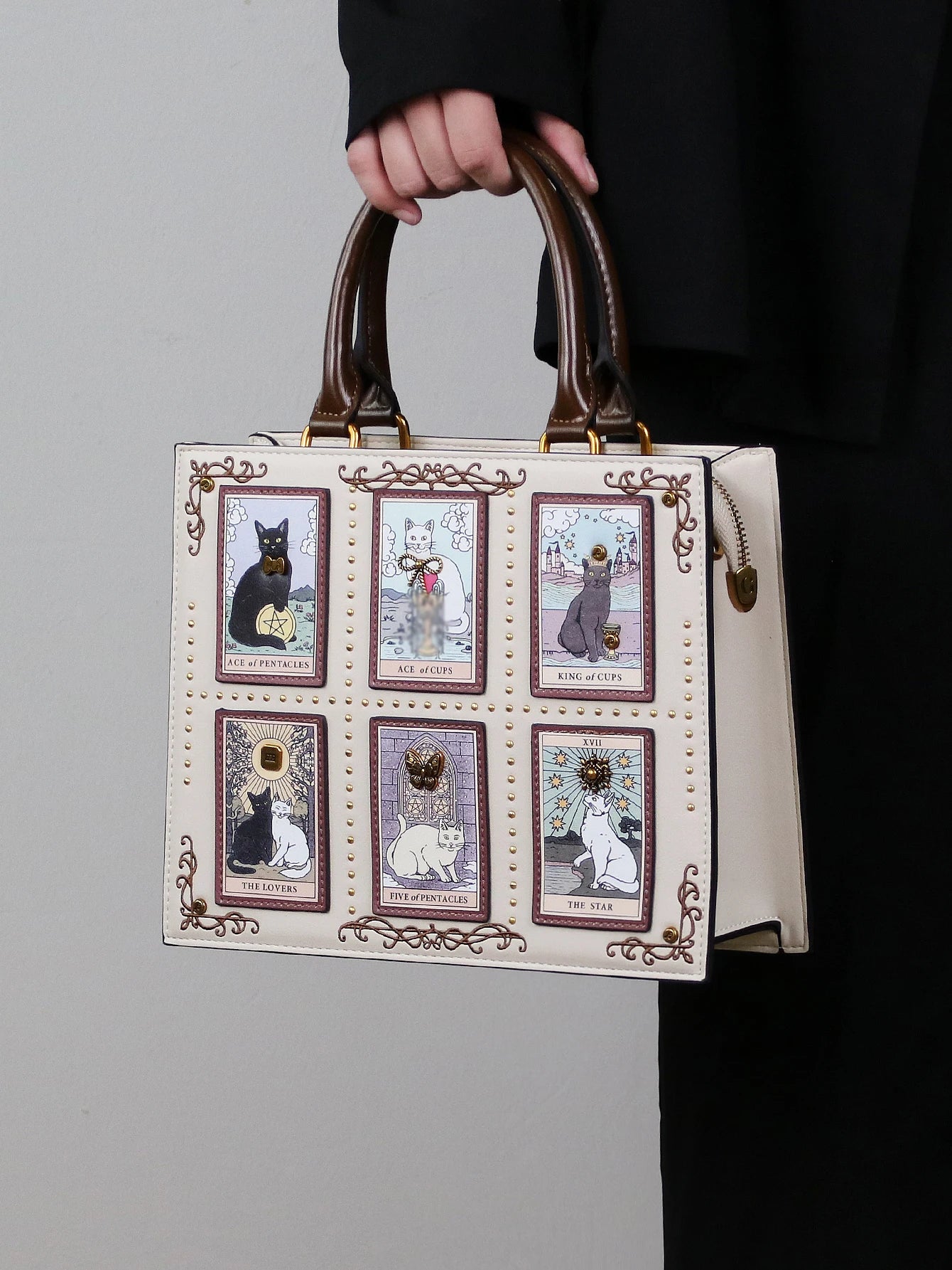 2025 High-end fashion summer new handbag female bag niche design Tarot tile tote bag large capacity Y2K cute cat bag strange win