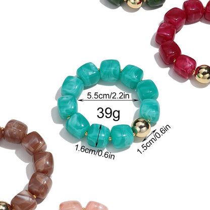 Acrylic Square Beads Elastic Bracelets for Women Boho Irregular Stone Shape Beaded Handmade Bracelet Bangle Retro Jewelry Gifts