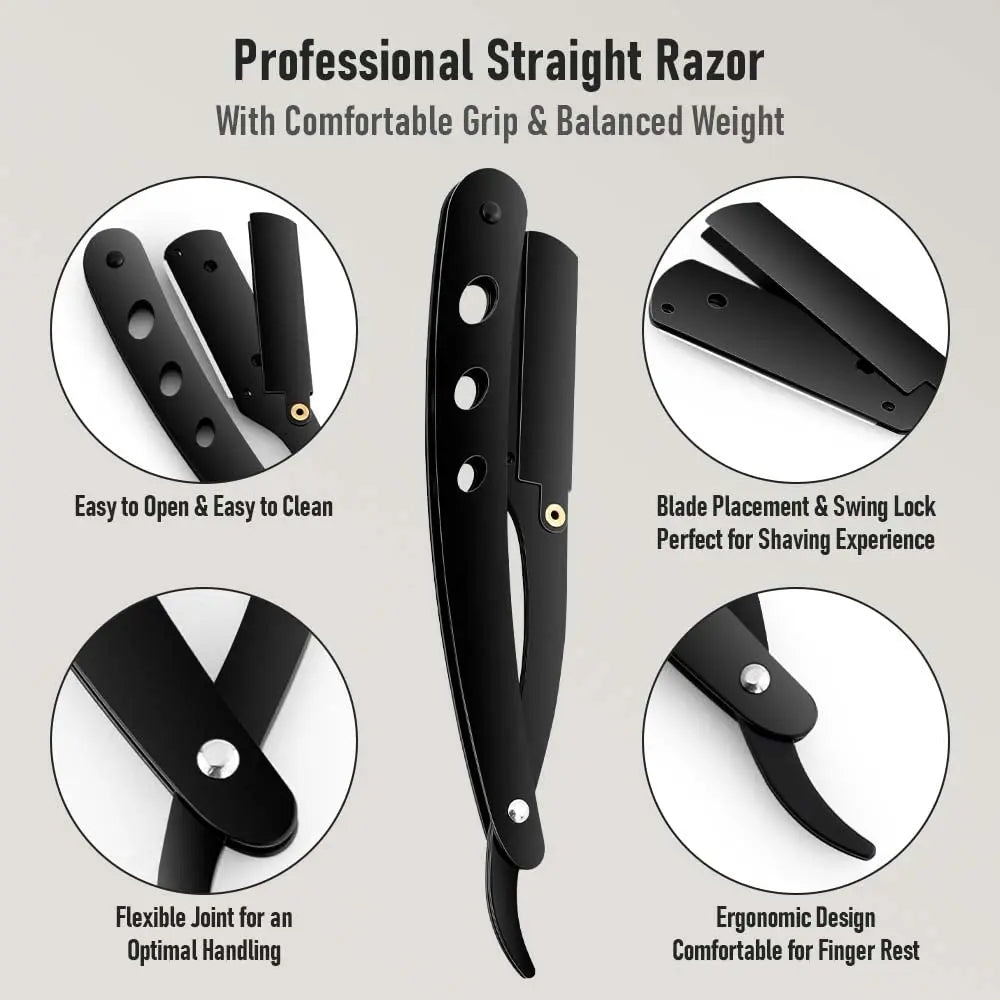 Men's Stainless Steel Razor Blade, Manual Razor Classic Wet Shaving, Black Razor Replaceable Blade