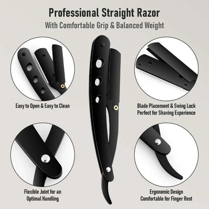 Men's Stainless Steel Razor Blade, Manual Razor Classic Wet Shaving, Black Razor Replaceable Blade