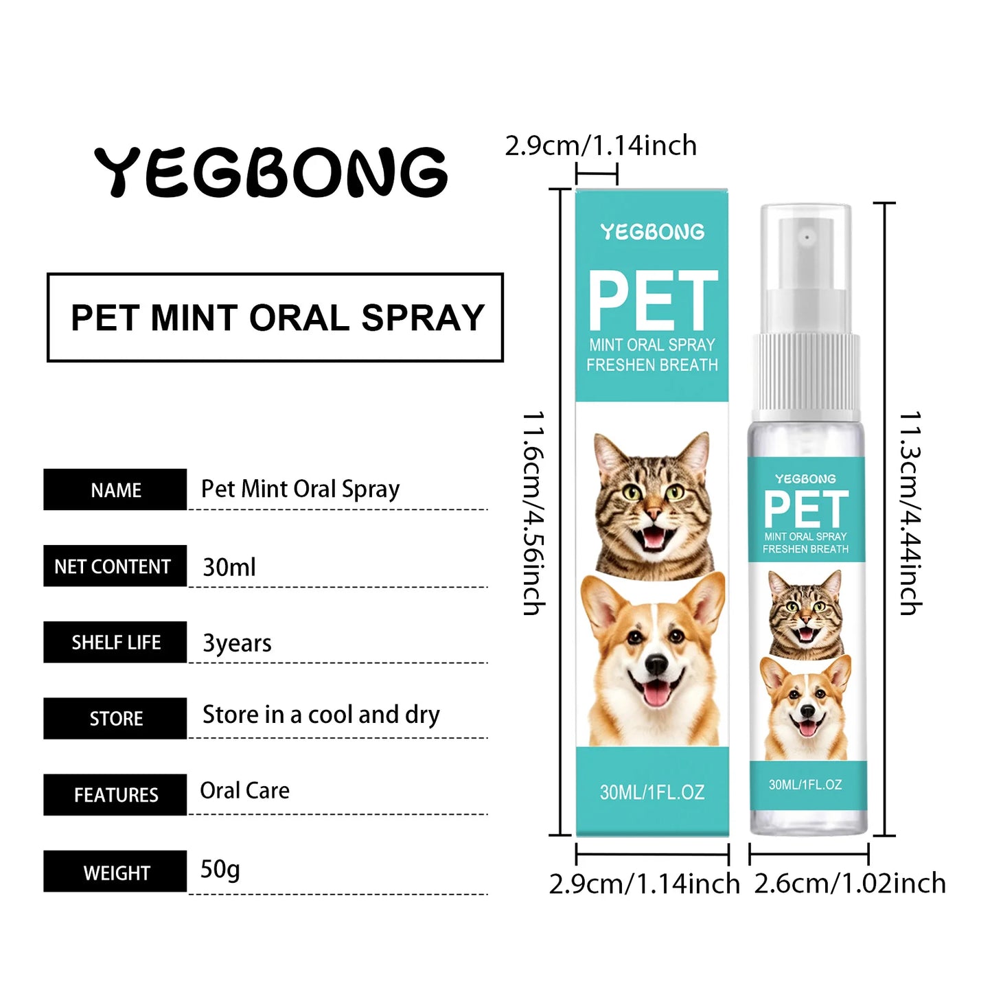Pet Mint Oral Spray Cleaning Teeth Reduce Plaque Accumulation Eliminate Odor Fresh Breath Protect Gum No-Brush Dental Care Spray