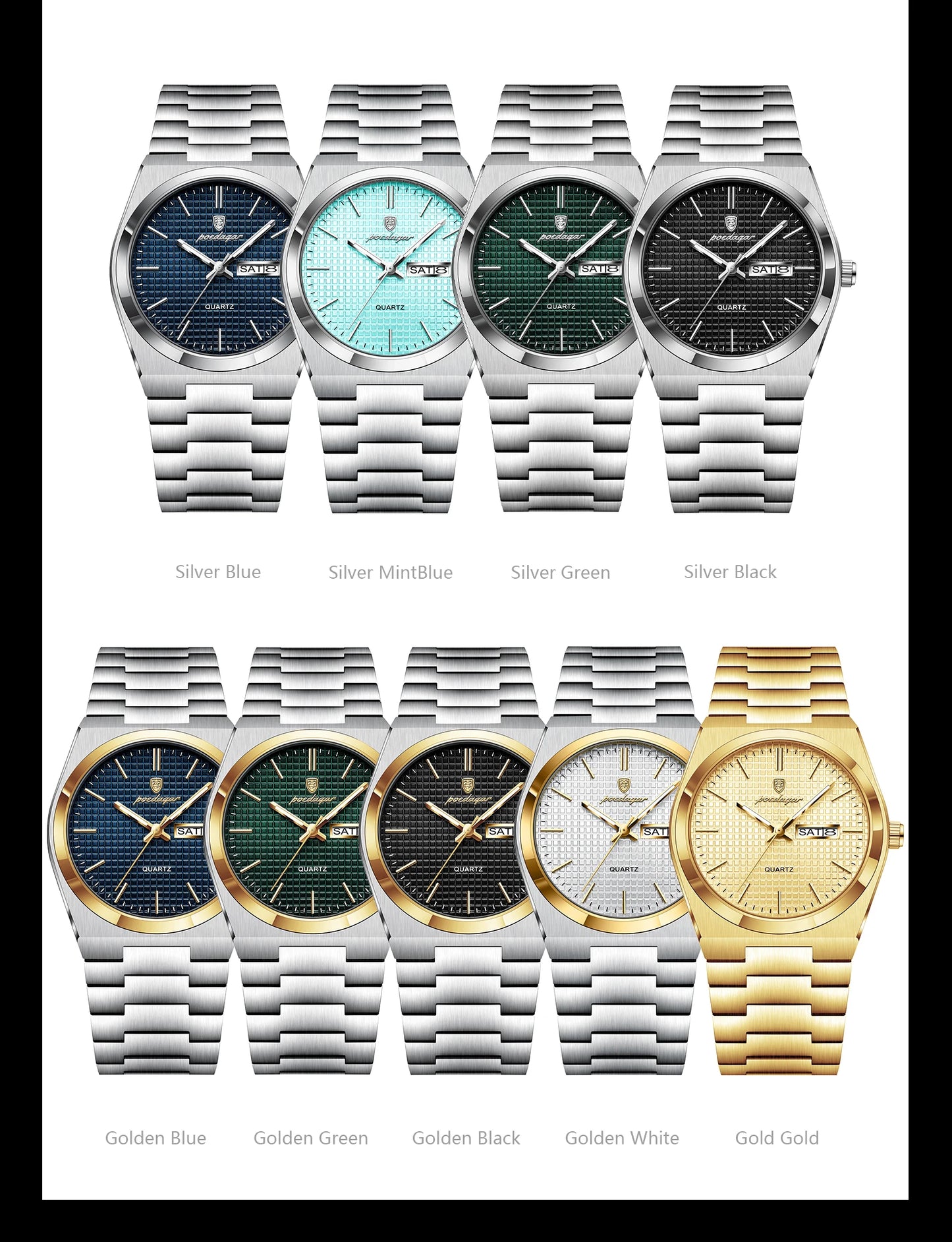 POEDAGAR Luxury Original Man Watch Waterproof Stainless Steel Luminous Men's Wristwatch Date Week Quartz Fashion Watches For Men