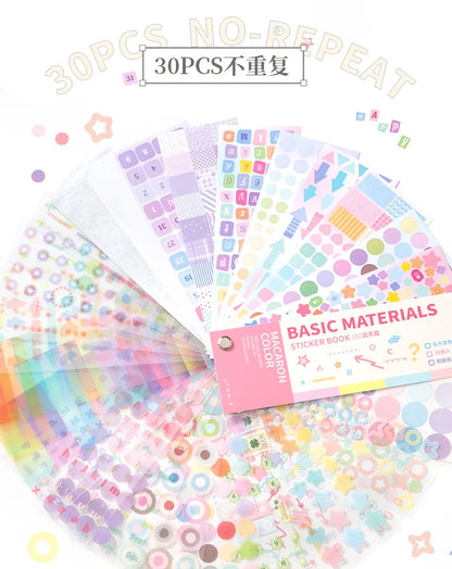 30/60 Pcs Multi material die-cutting Cartoon sticker book Kit Scrapbooking Stickers Decor Journal Supplies Aesthetics Stationery