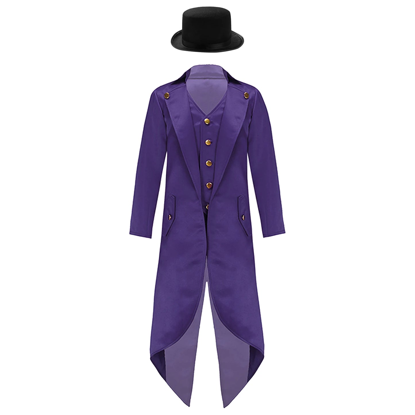 Kids Boys Vintage Steampunk Tailcoat Jacket Halloween Costume Gothic Medieval Clothes Court Uniform Magician Ringmaster Cosplay