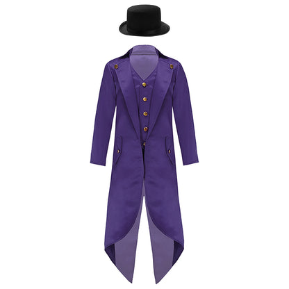 Kids Boys Vintage Steampunk Tailcoat Jacket Halloween Costume Gothic Medieval Clothes Court Uniform Magician Ringmaster Cosplay