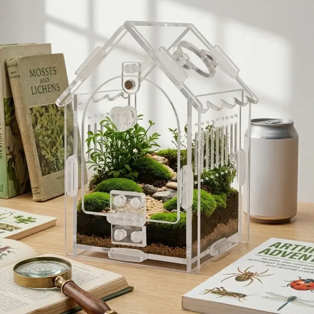 Portable Jumping Spider Enclosure Front Opening Removable Reptile Terrarium with Feeding Port Transparent