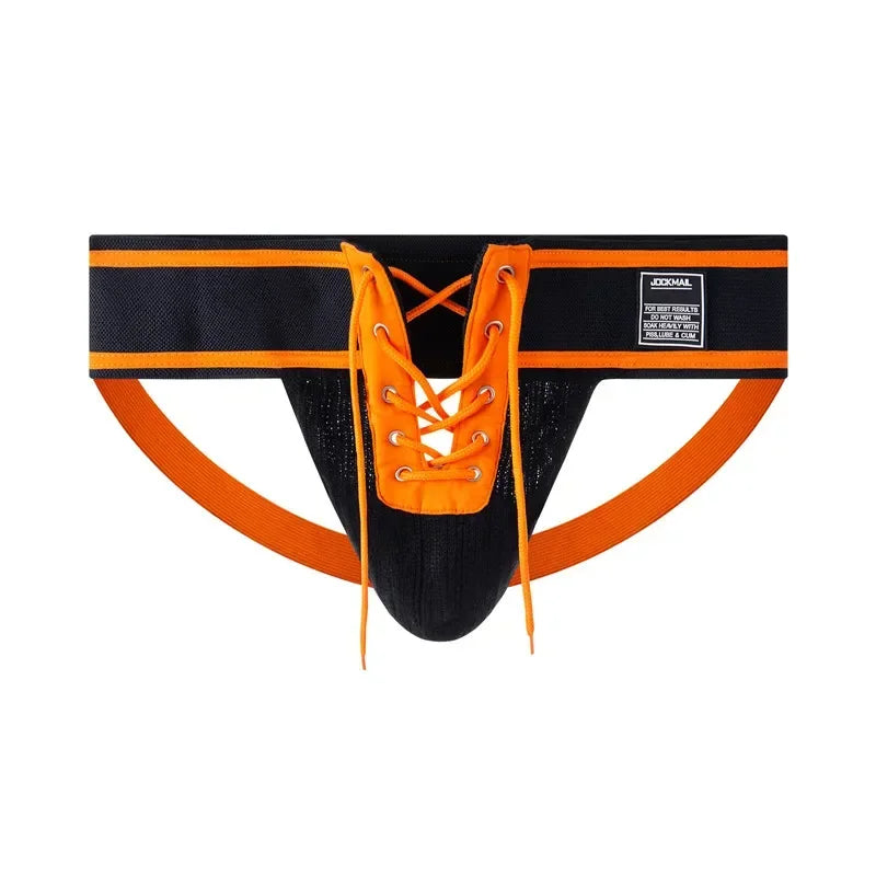 Open Front Men Jockstrap Briefs Athletic Supporter,3" Waistband Detachable Pouch Breathable Workout Sport Underwear Gay Thongs