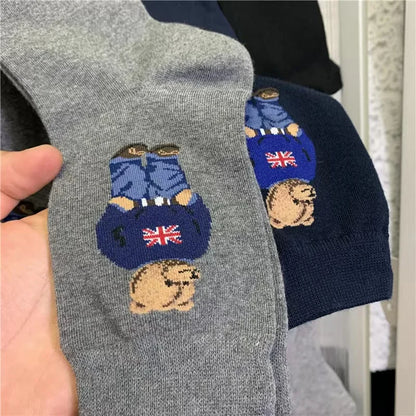 Good Quality Cartoon Gentleman Bear Men's Socks Cotton Harajuku Style Sport Boys Skateboard Novelty Breathable  Christmas Gifts